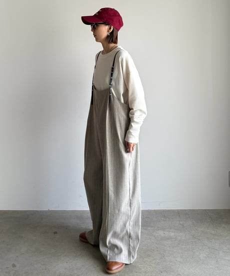herringbone suspender wide pants