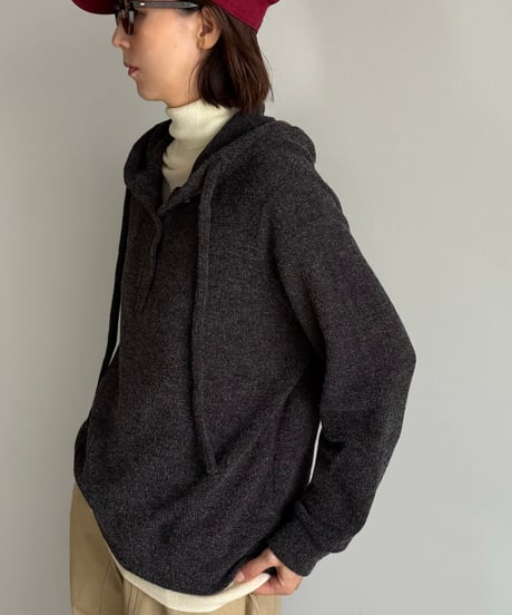 half button knit hoodie