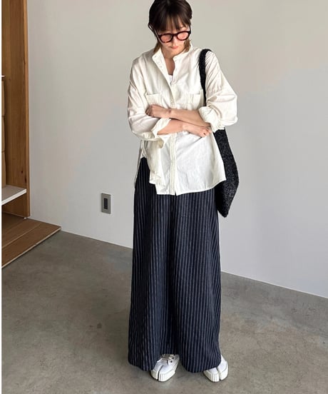 stand collar boyish shirt〈plain〉