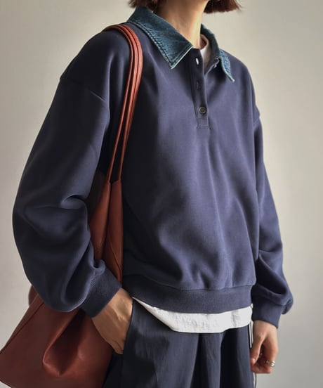 denim collar polo sweat