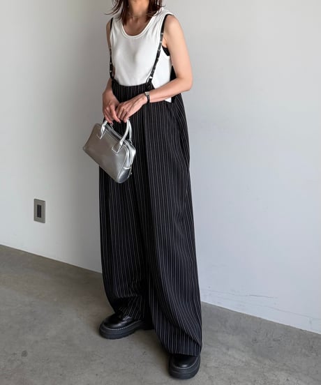 herringbone suspender wide pants