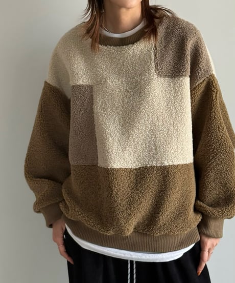 patchwork boa pullover