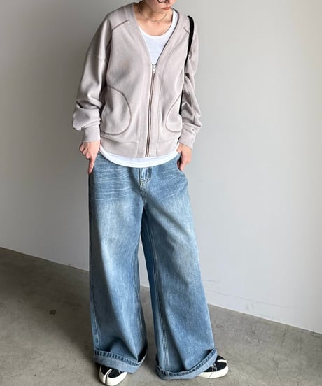 color stitch zip cardigan