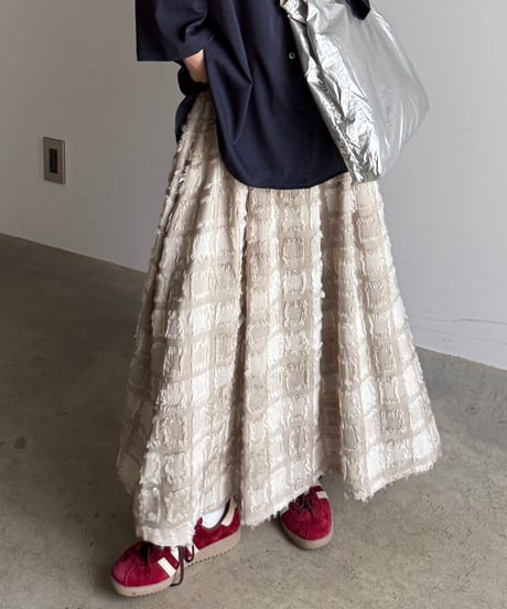 fringe block check skirt