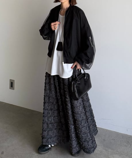 fringe block check skirt