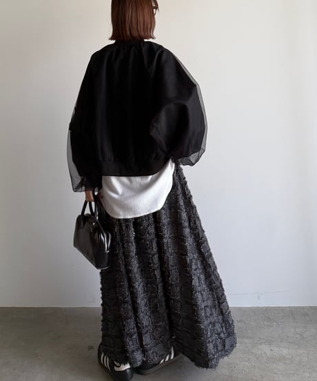 fringe block check skirt