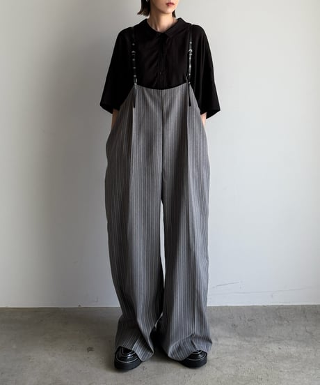 herringbone suspender wide pants