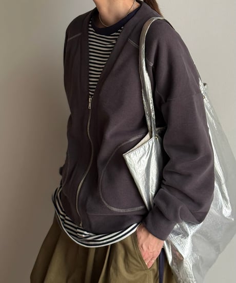 color stitch zip cardigan