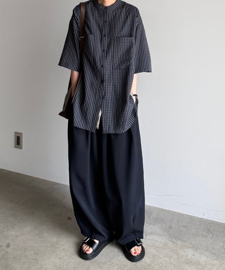 band collar check shirt