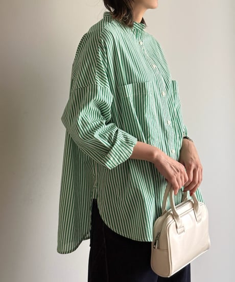 stand collar boyish shirt〈stripe〉