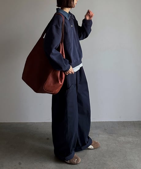 denim collar polo sweat