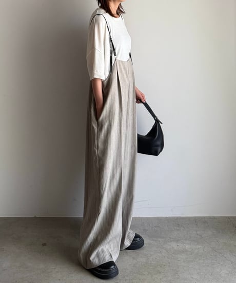 herringbone suspender wide pants