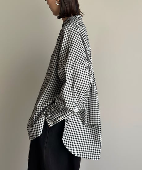 stand collar boyish shirt〈check〉