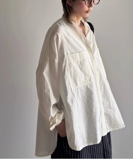 stand collar boyish shirt〈plain〉