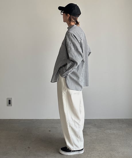stand collar boyish shirt〈check〉