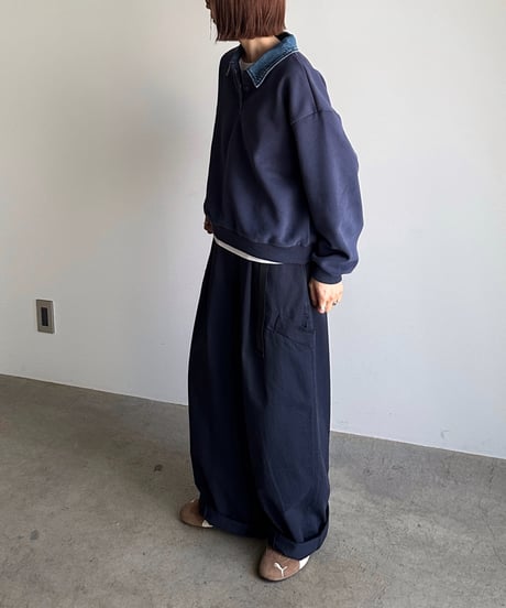 denim collar polo sweat