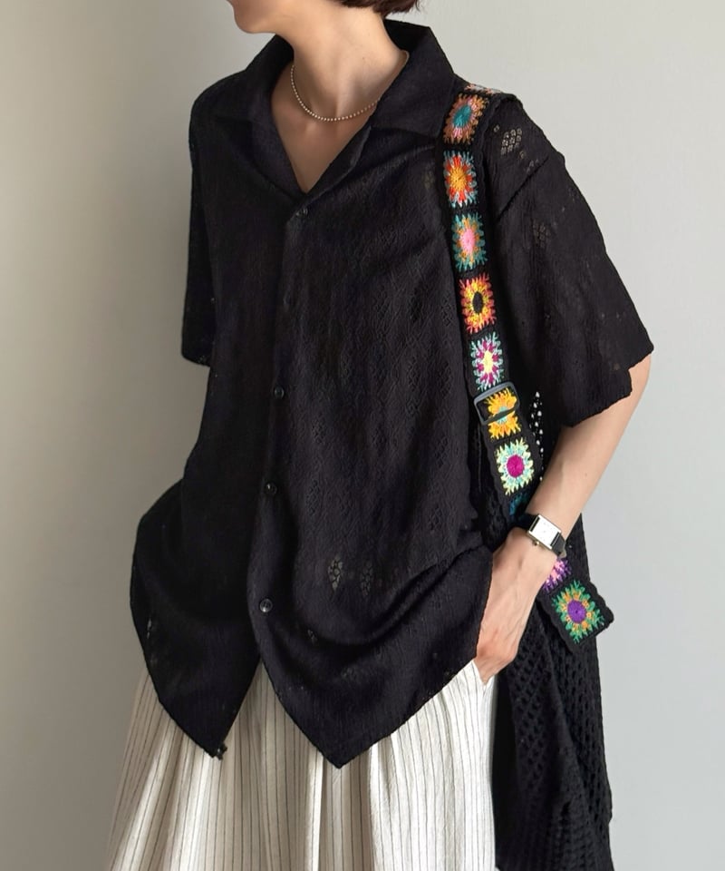 lace sheer open collar shirt | ARULLE