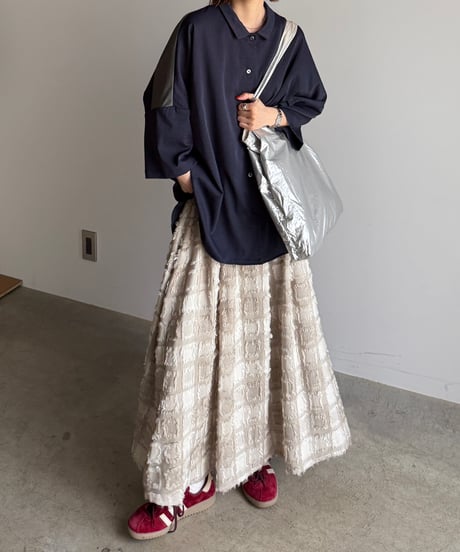 fringe block check skirt