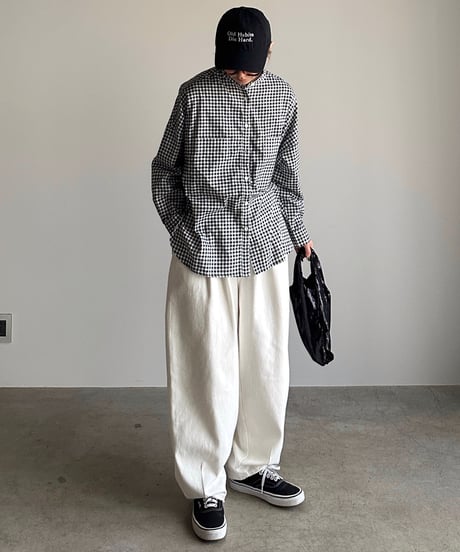 stand collar boyish shirt〈check〉