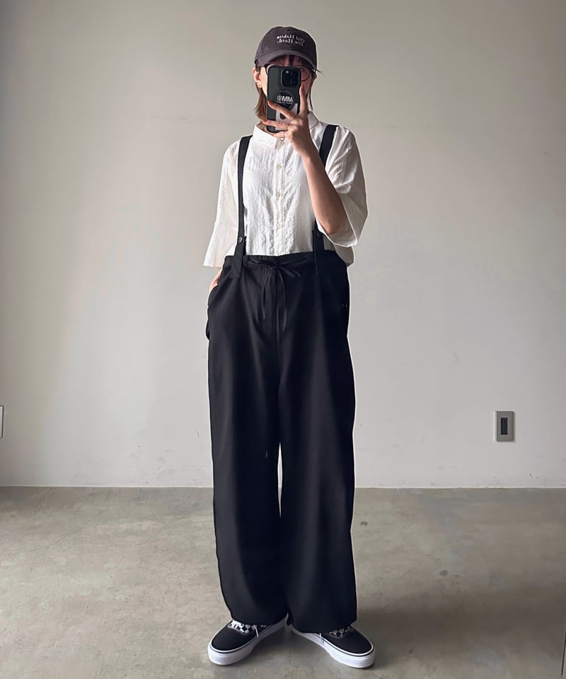 S ribbon smocking sweat pants black 新品 suspender jogger pants | ARULLE