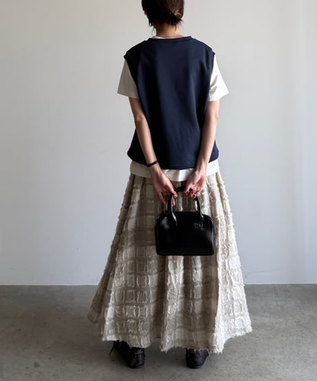 fringe block check skirt