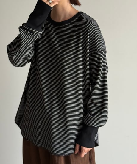 long rib sleeve pullover〈border〉