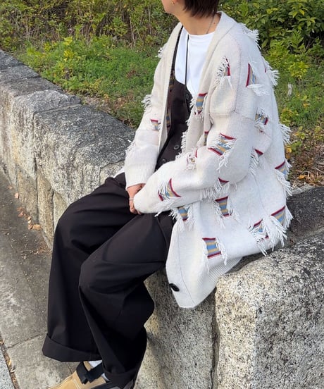 jacquard tassel cardigan【ecru/red】