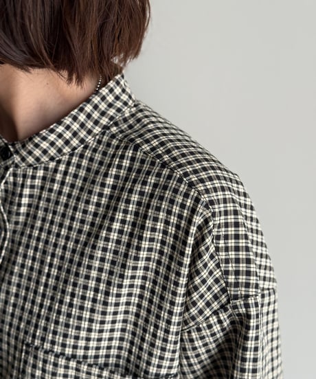band collar check shirt