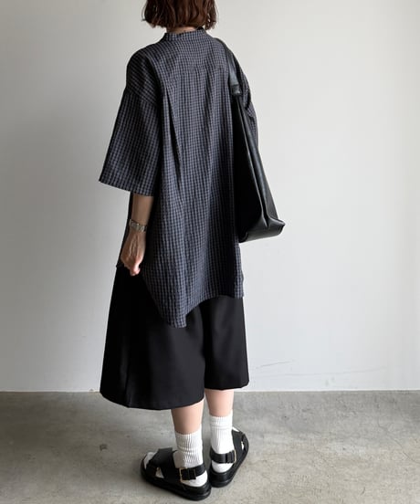band collar check shirt