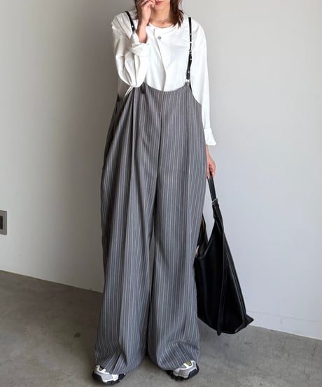 herringbone suspender wide pants