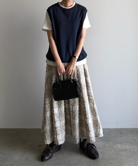 fringe block check skirt