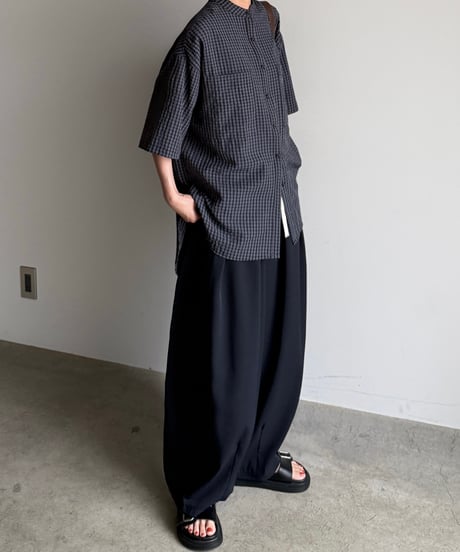 band collar check shirt
