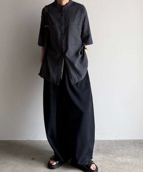 band collar check shirt