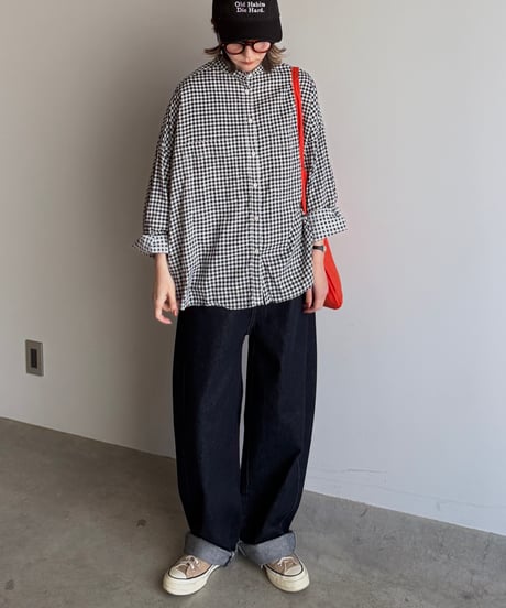 stand collar boyish shirt〈check〉
