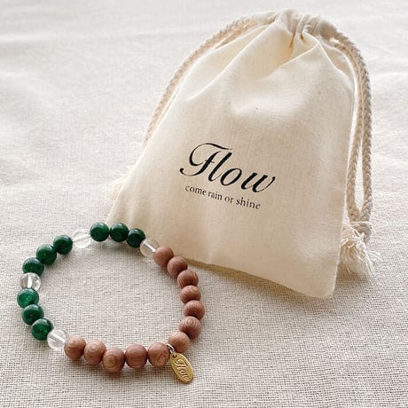 Flow accessories  "w&s” series  グリーンアベンチュリン＆ウッド　天然石ブレスレット【メール便アイテム】
