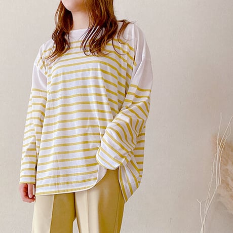 天竺パネルボーダープリント　ルーズロングTシャツ(2カラー)　01-tops-07