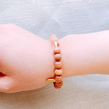 Flow accessories  "w&s” series  オレンジムーンストーン＆ウッド　天然石ブレスレット【メール便アイテム】