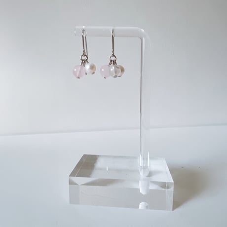 Flow accessories  ローズクォーツ＆クリスタル＆パーシルバーピアス/イヤリング【メール便アイテム】