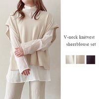深Vネックニットベストxシアーブラウス　セットアップ(3カラー)　01-tops-04