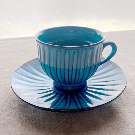 浜陶【波佐見焼】BLUE彫　コーヒーカップ＆ソーサ―