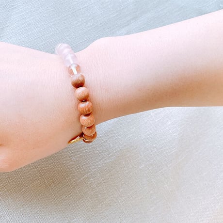Flow accessories  "w&s” series  ローズクォーツ＆ウッド　天然石ブレスレット【メール便アイテム】