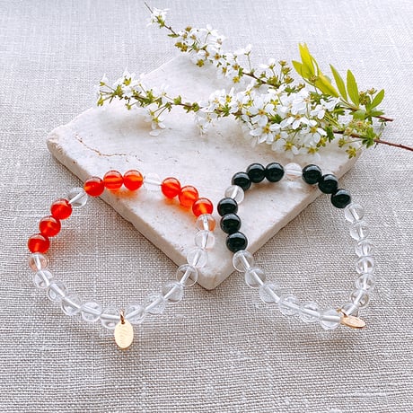 Flow accessories  "c&s” series  カーネリアン&クリスタル（水晶）天然石ブレスレット【メール便アイテム】