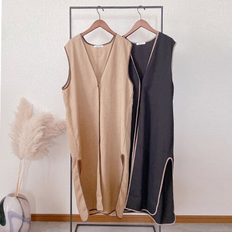 配色パイピングロングジレ(2カラー)　02-tops-12