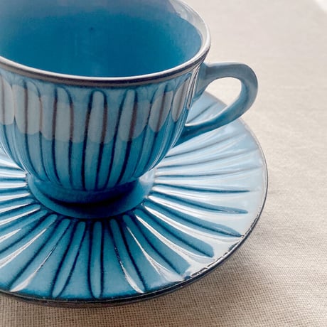 浜陶【波佐見焼】BLUE彫　コーヒーカップ＆ソーサ―