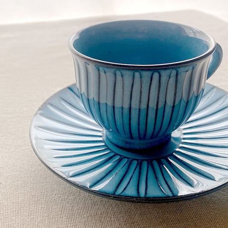 浜陶【波佐見焼】BLUE彫　コーヒーカップ＆ソーサ―