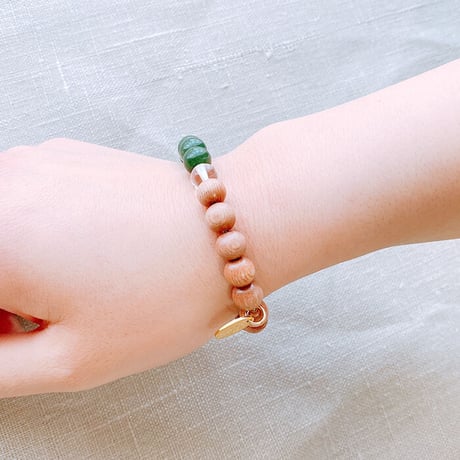 Flow accessories  "w&s” series  グリーンアベンチュリン＆ウッド　天然石ブレスレット【メール便アイテム】