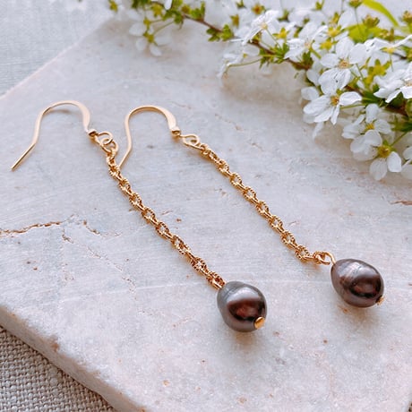 Flow accessories グレー淡水パールロングチェーンピアス/イヤリング【メール 便アイテム】