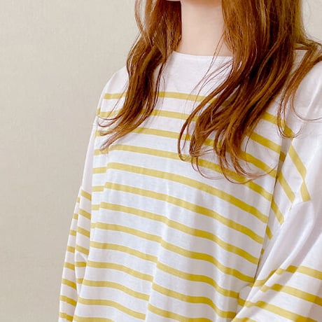 天竺パネルボーダープリント　ルーズロングTシャツ(2カラー)　01-tops-07