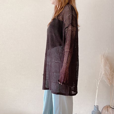 麻タッチ　ブロックネット編み　ニットプルオーバー(3カラー)　01-tops-08