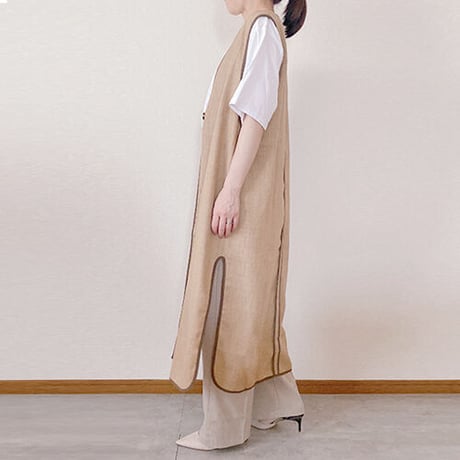 配色パイピングロングジレ(2カラー)　02-tops-12
